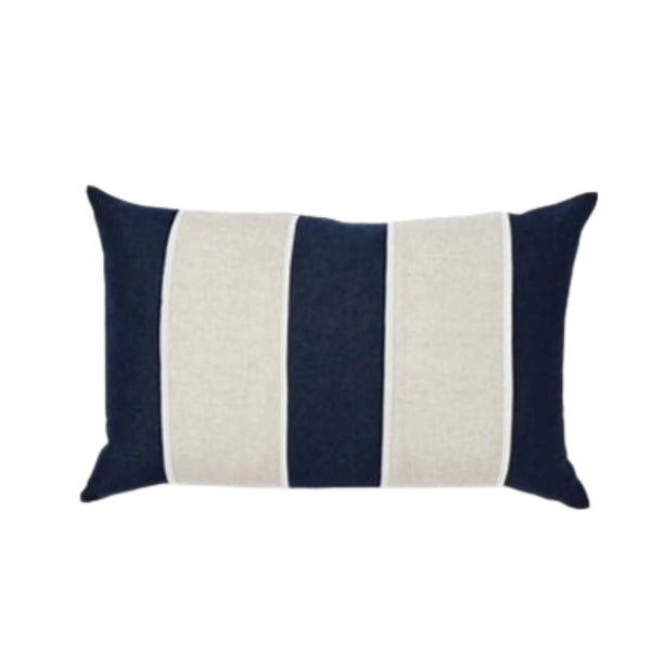 Riley NNavy / Linen Patch Rectangle Cushion from House of Dudley