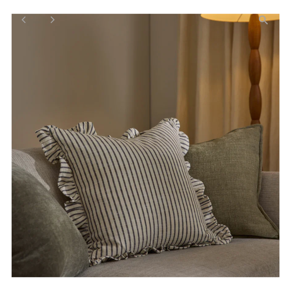 Ruffles Black / Natural Stripe Cushion from House of Dudley