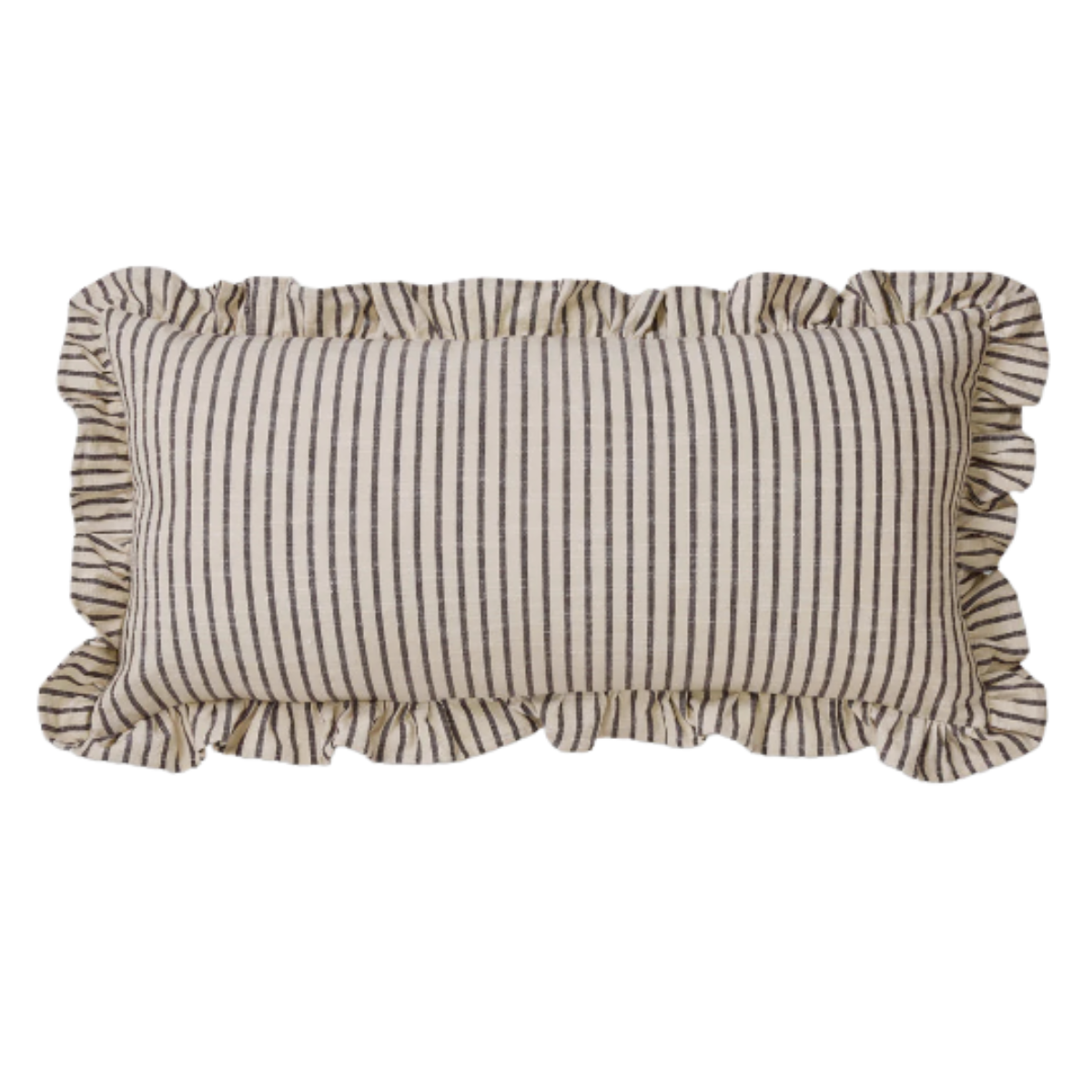 Ruffles Black & Natural Stripe Lumbar Cushion from House of Dudley