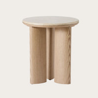 Thumbnail for Carlyle round side table with a brown marble top and oak-toned pedestal base