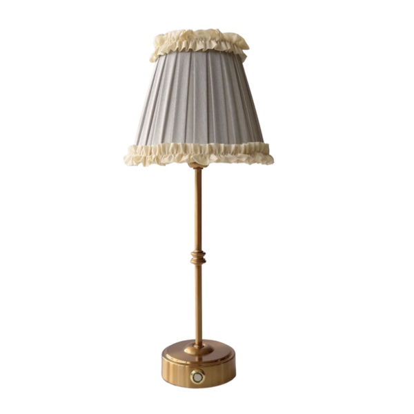 Audrey Grey and Cream Ruffle Lamp Shade & Gold Base - USB Table Lamp