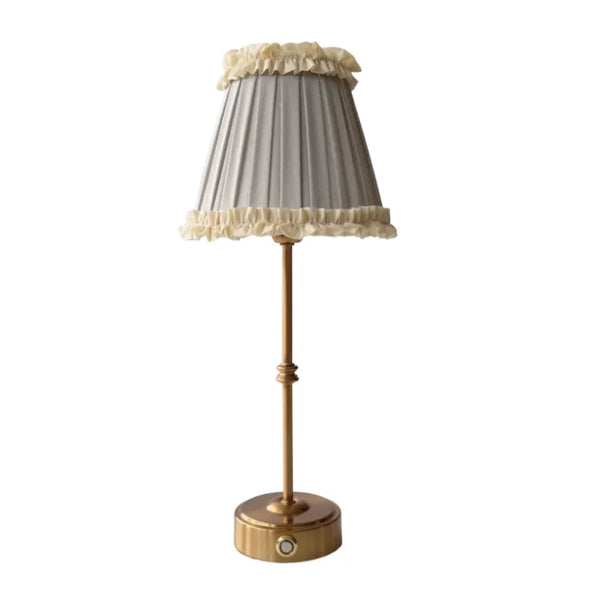 Audrey Grey and Cream Ruffle Lamp Shade & Gold Base - USB Table Lamp