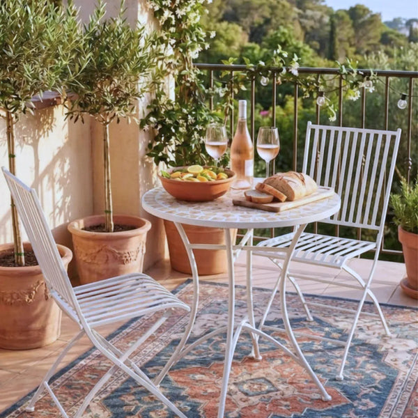Sand mosaic table and Amalfi chairs, alternate view