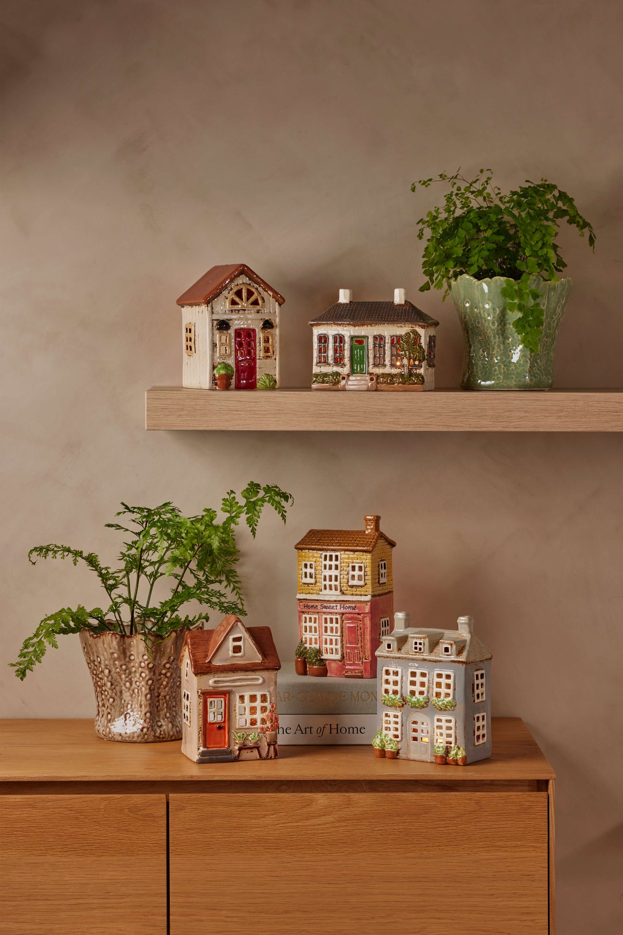 Coffee House tealight holder, alternate view with other ceramic village houses