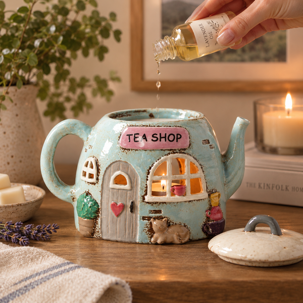 Village Tea Shop tealight holder and oil burner, alternate view
