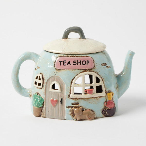 Village Tea Shop oil burner, alternate view with lid removed showing the oil dish