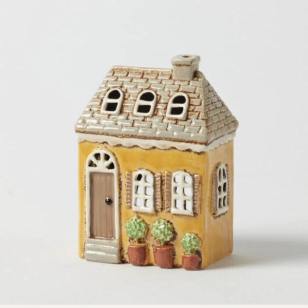 Wiltshire House Tealight Holder – hand-painted ceramic cottage with charming English countryside details