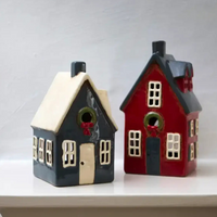 Thumbnail for Tea Light Cottage with Wreath Red
