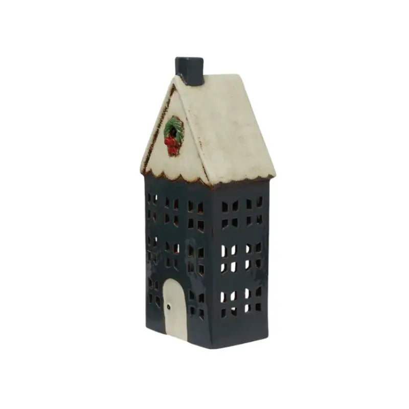 Tea Light House – Blue with Wreath Large