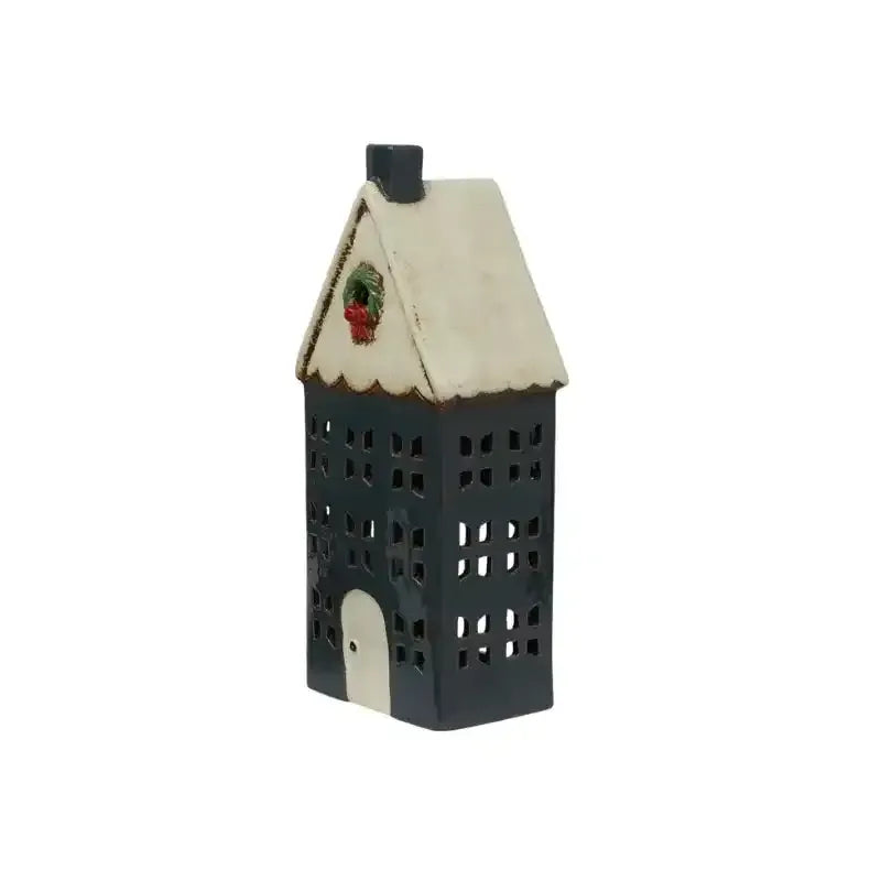 Tea Light House – Green with Wreath Large | House of Dudley