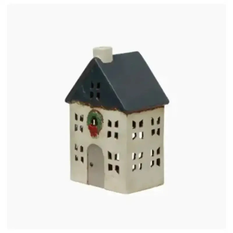 Tea Light House – Blue with Wreath Small | House of Dudley