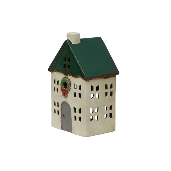 Tea Light House – Green with Wreath Small