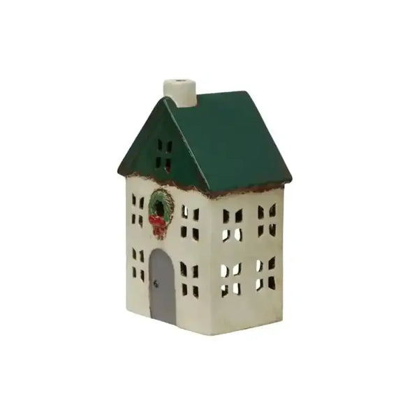 Tea Light House – Green with Wreath Small | House of Dudley