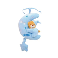 Thumbnail for Blue plush teddy bear sitting in a crescent moon musical baby toy