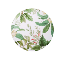 Thumbnail for Thornton round hard placemat with green leaf and cream magnolia botanical print on white