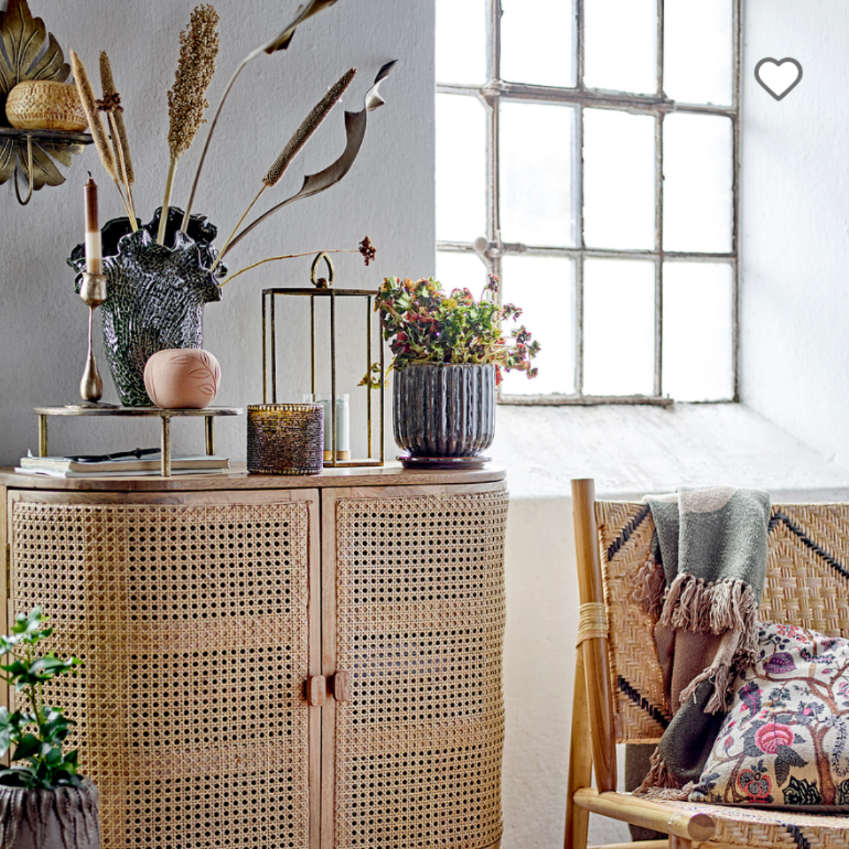 Vanea gold lantern styled with a candle – alternate view