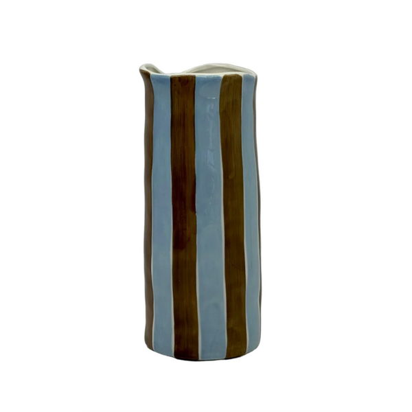 Vase - Cornflower Blue and Brown Stripe Medium