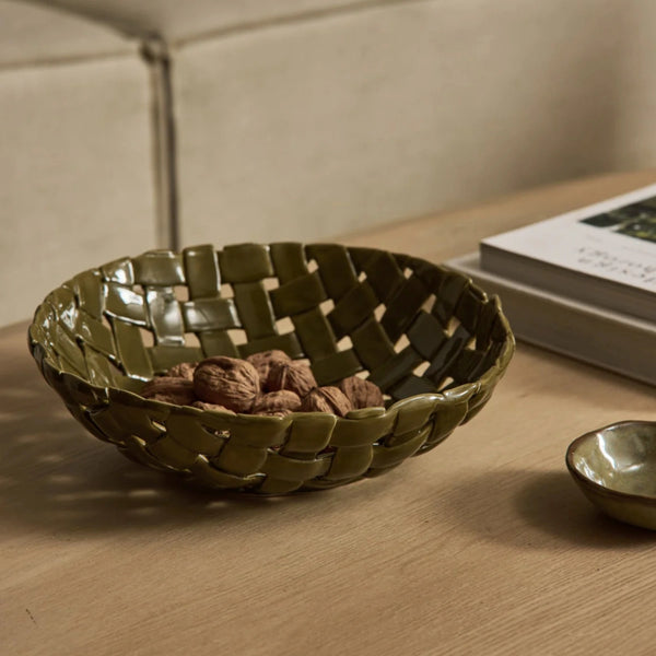 Woven Green Ceramic Bowl